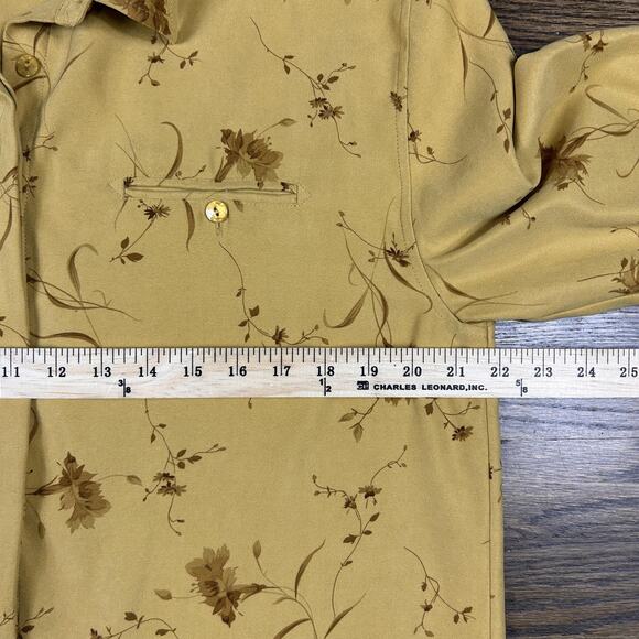 Vtg Christopher & Banks Shirt Womens Med Yellow Floral Button Up Long Sleeve Top - Picture 5 of 8